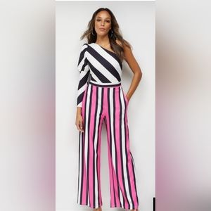 New York and Company Striped One Shoulder Jumpsuit NWT